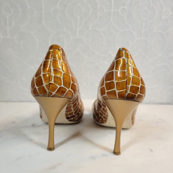 Enzo Angiolini Womens Shoes 7.5 Orange Leather Giraffe Print Open Toe Pump Heels - Picture 13 of 16